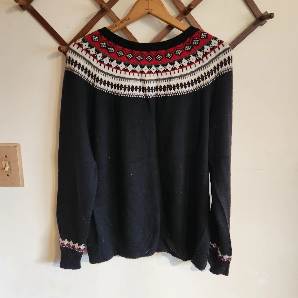 Talbots Fairisle Sweater Knit Red Black Wool Blend XL - Picture 5 of 6
